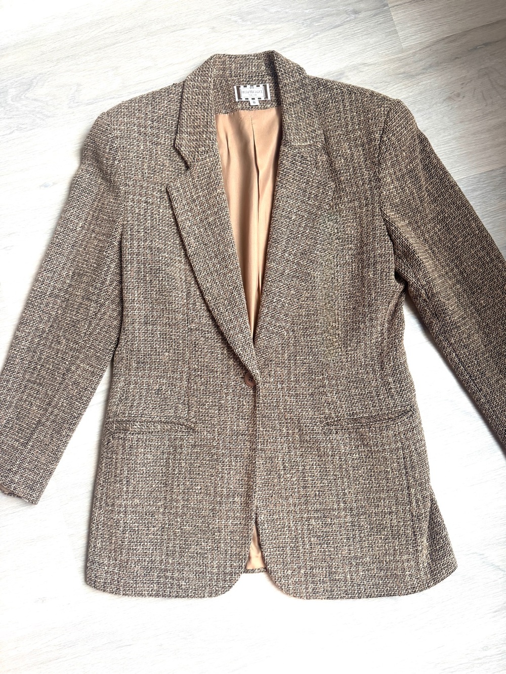 Henri Bendel New York Brown Tweed One Button Wool Blazer Size 8